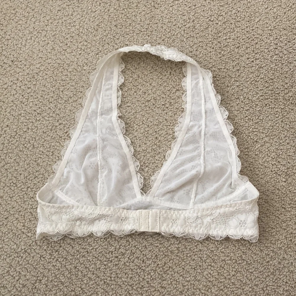 NEW Free People Intimately Bralette Halter Style Lacy White Cream Sheer S NWOT